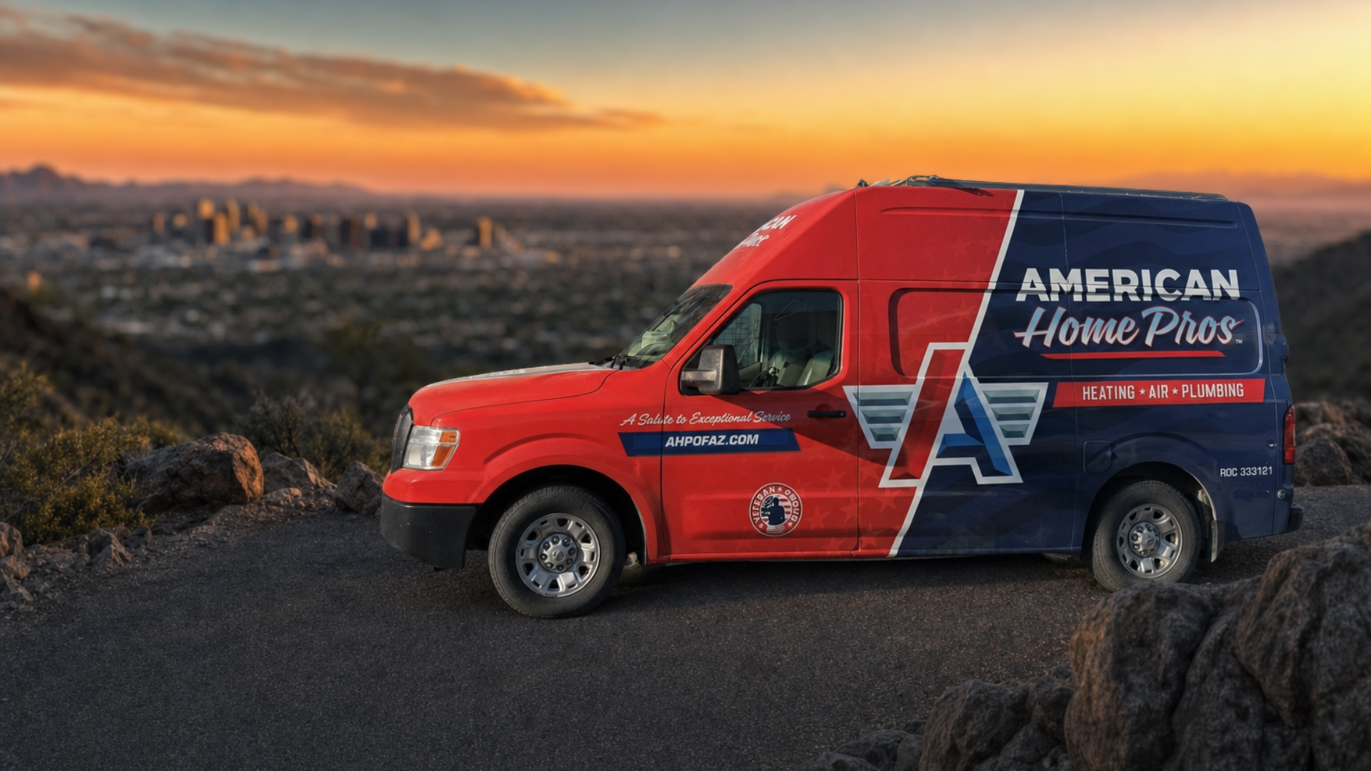 American Home Pros of Arizona service truck providing air conditioning, plumbing, and electrical services in Phoenix, AZ